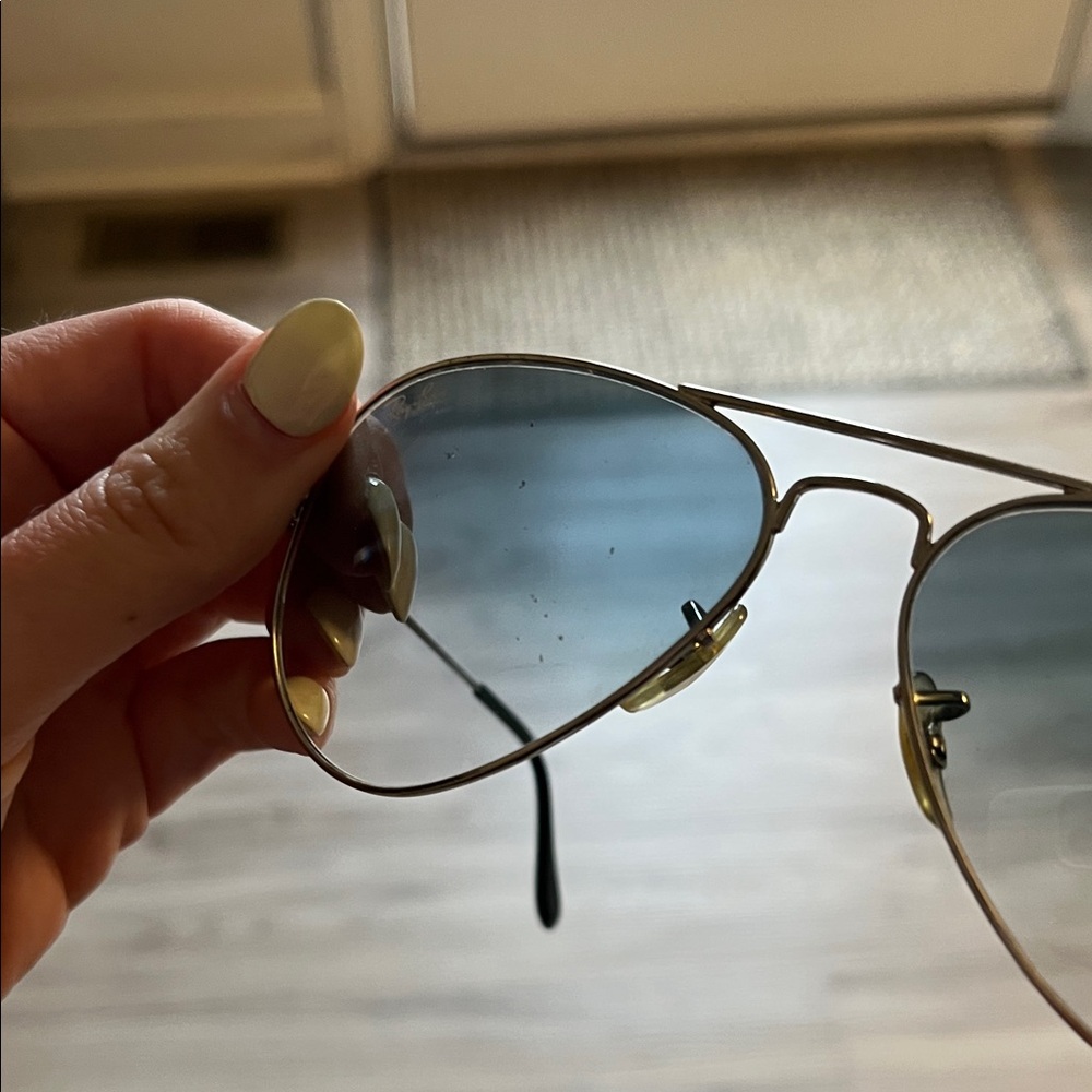Ray-Ban Silver Frame Sunglasses with Blue-Green Gradient Lenses - Picture 3 of 5